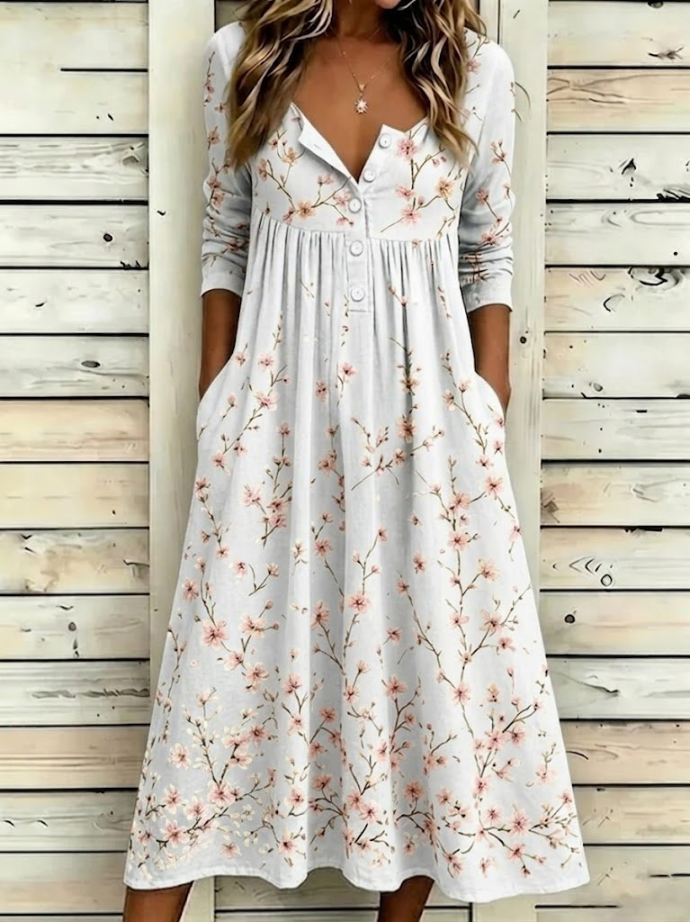 Women Floral Summer Dress Half Open