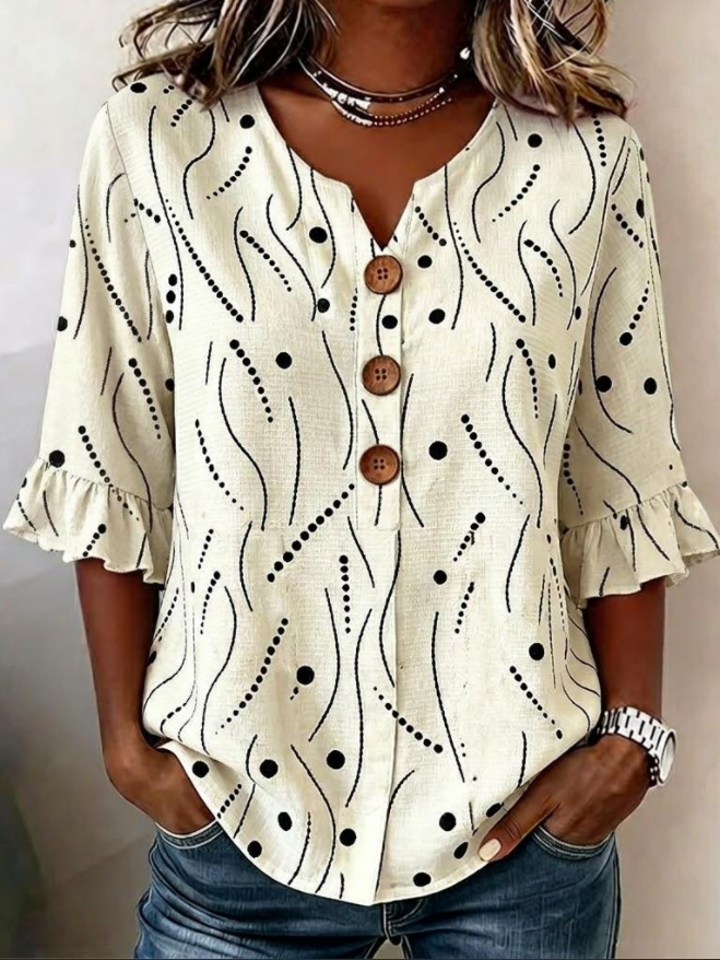 V Neck Half Sleeve Geometric Regula