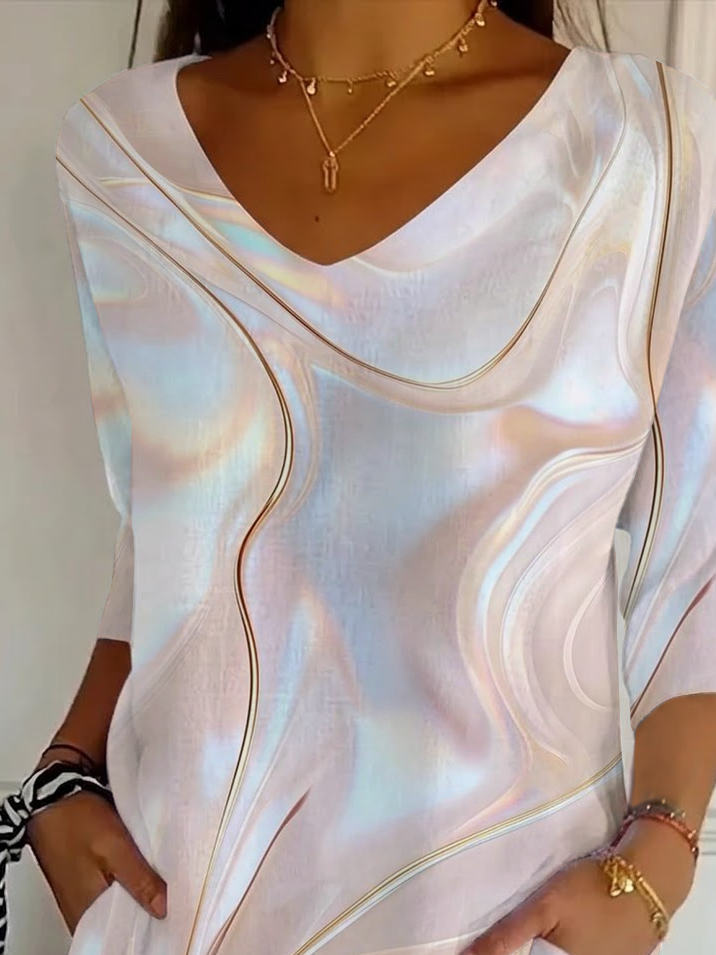 Casual Abstract V Neck Three Quarte