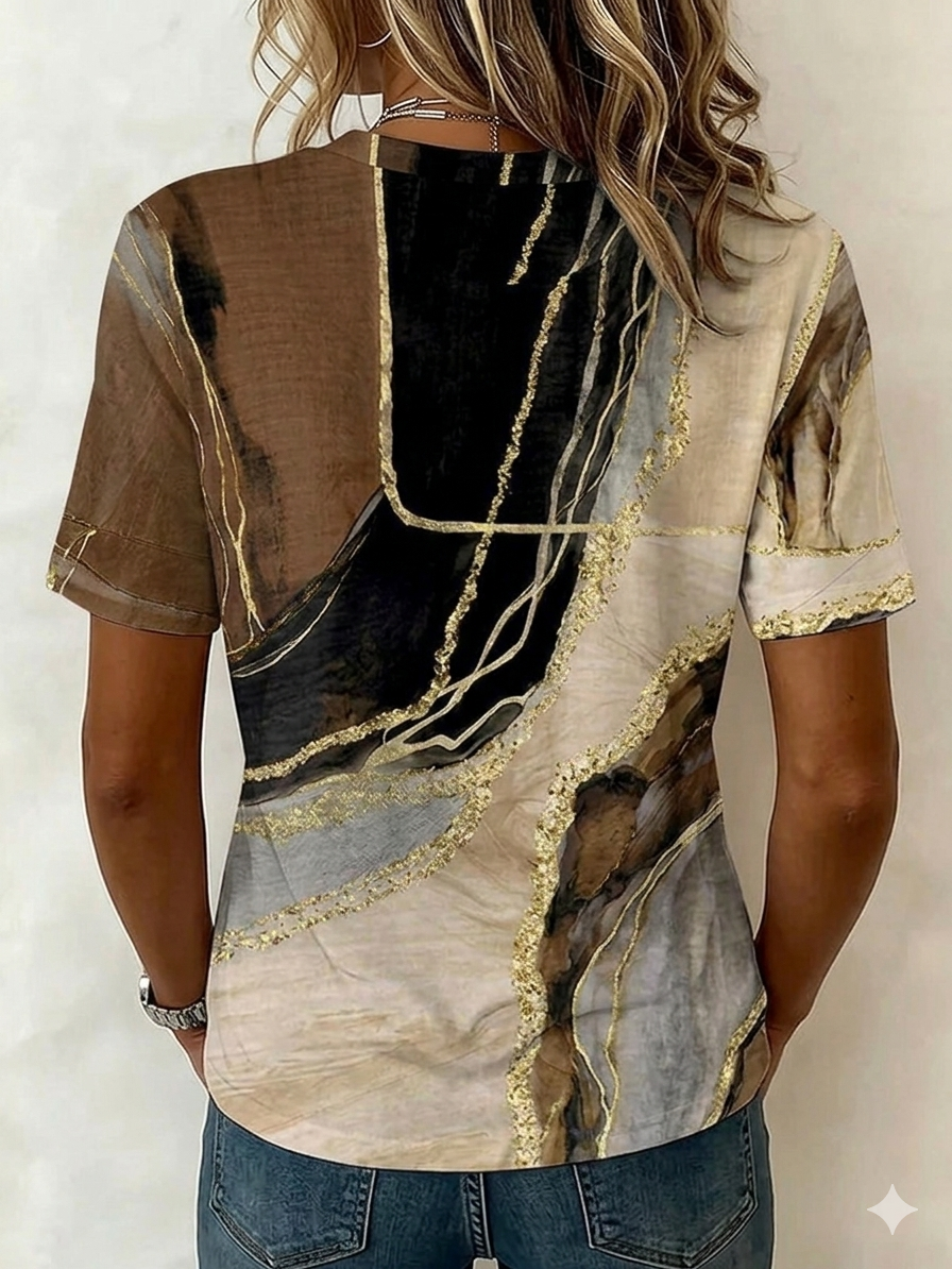 Vintage Abstract Crew Neck Short Sl