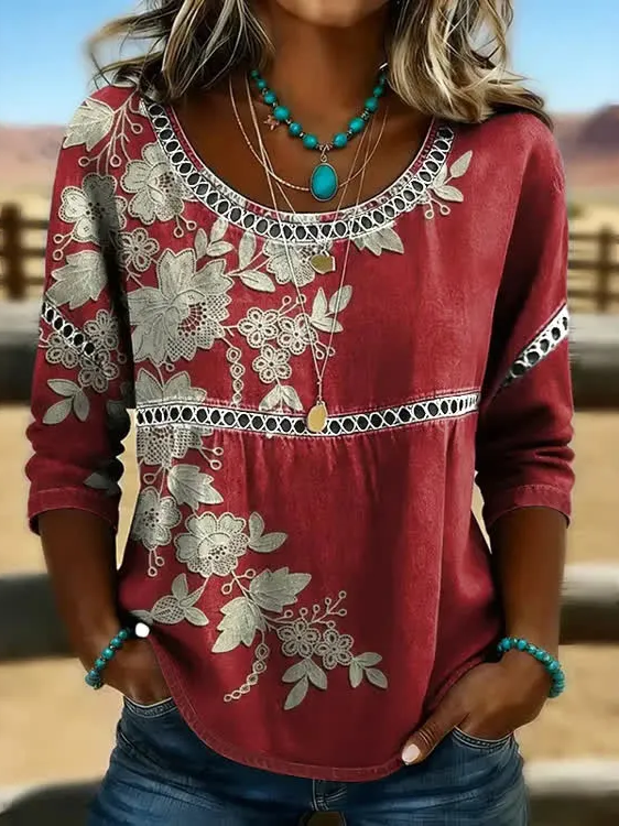 Crew Neck Half Sleeve Floral Printi