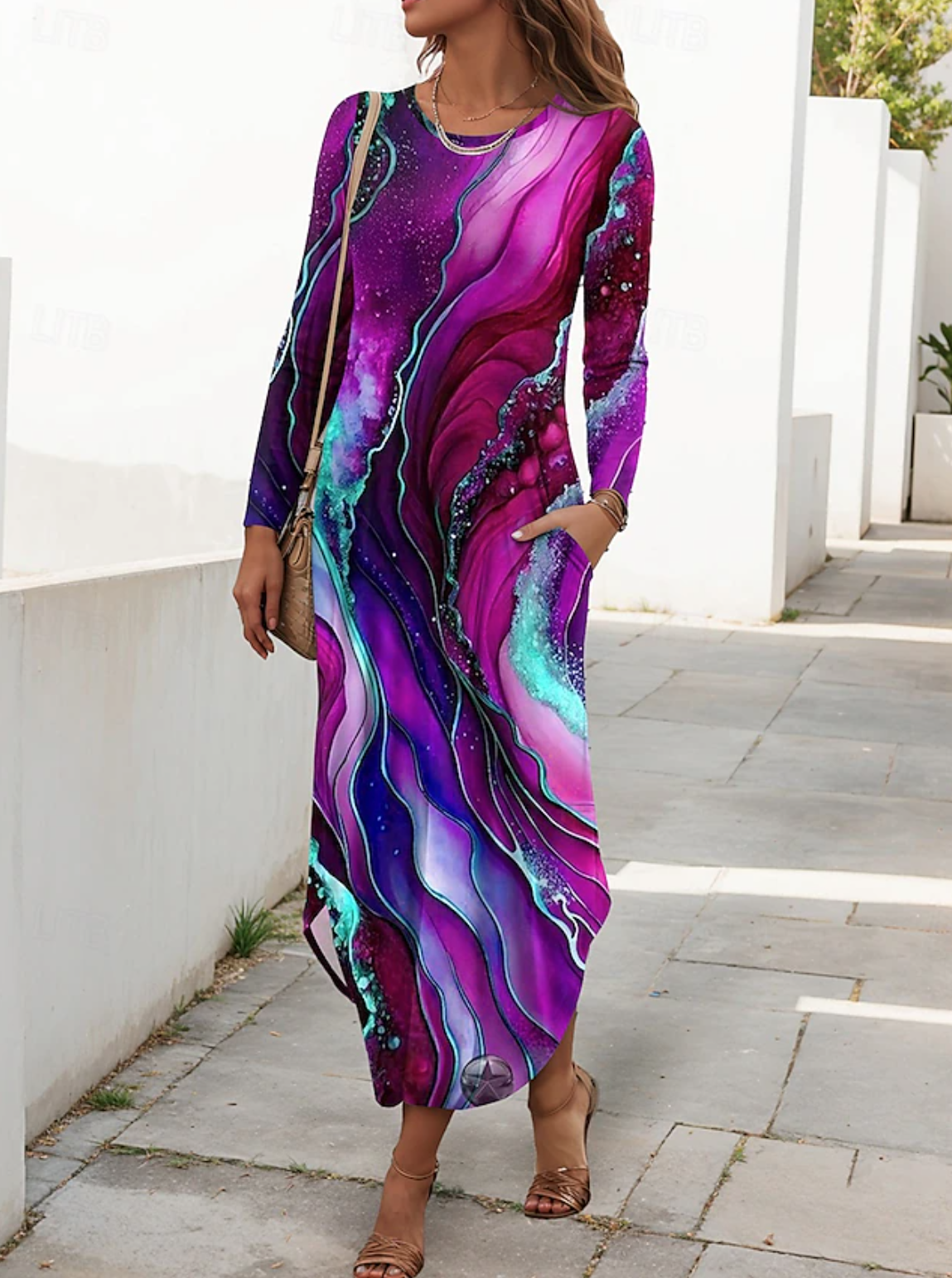Purple - Women Striped Spring/Fall Dress Cre