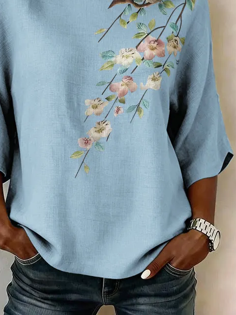 Crew Neck Half Sleeve Floral Printi