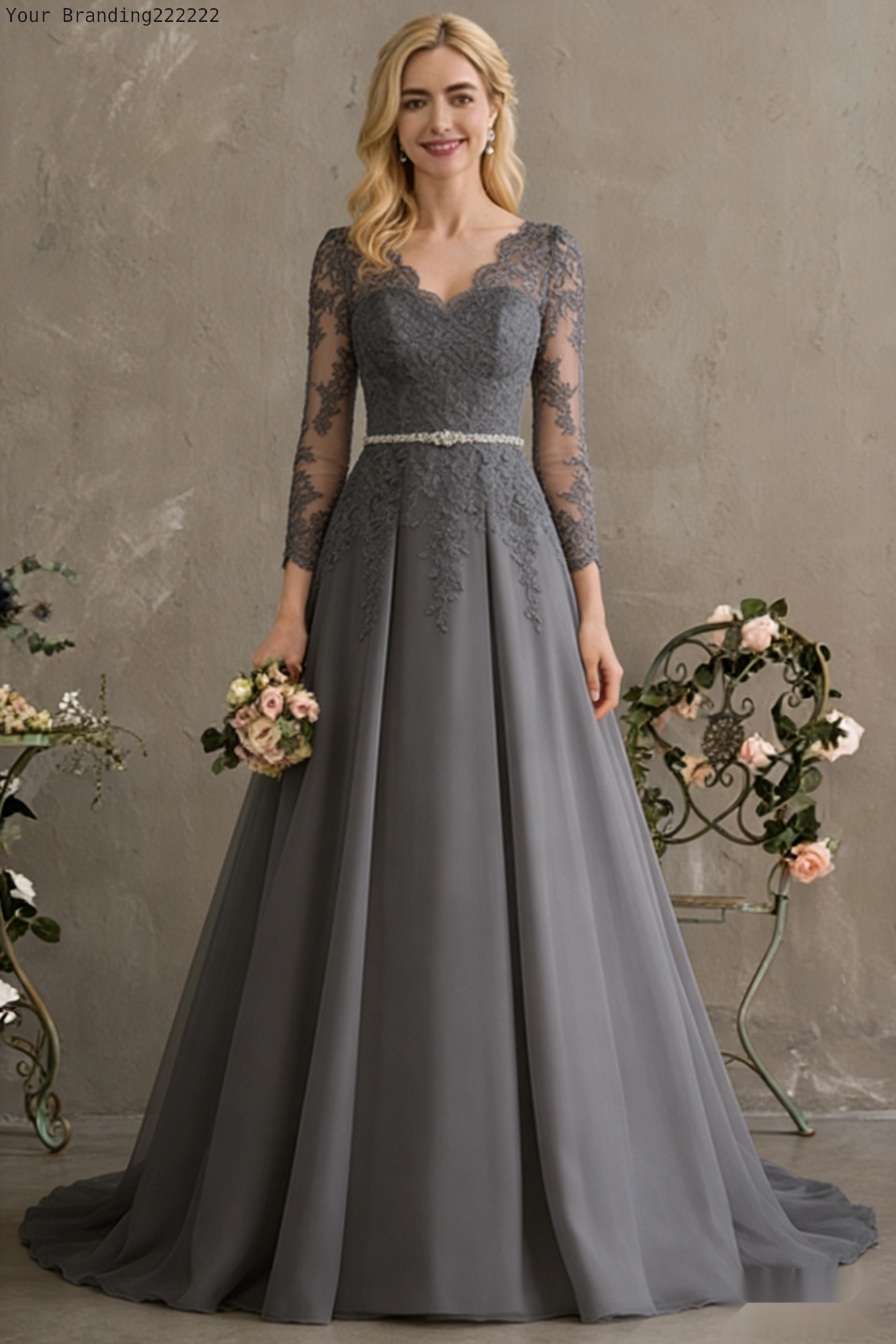 Long-Sleeved Floor-Length Wedding Dress