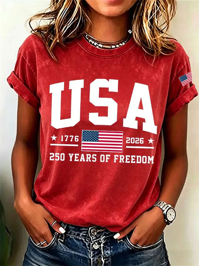 Red - Casual Independence Day (Flag) Crew