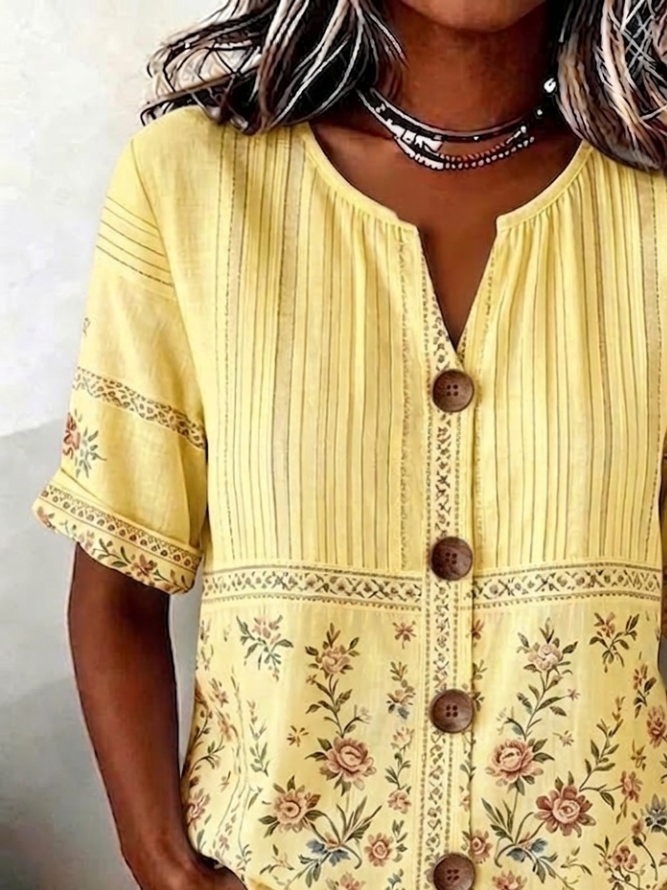 Stand Collar Long Sleeve Floral Reg