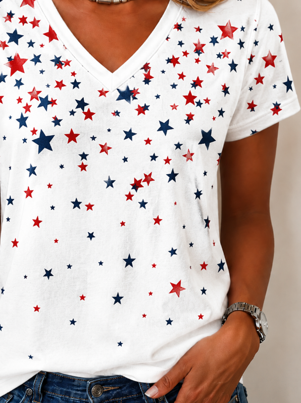 Casual Geometric V Neck Short Sleev