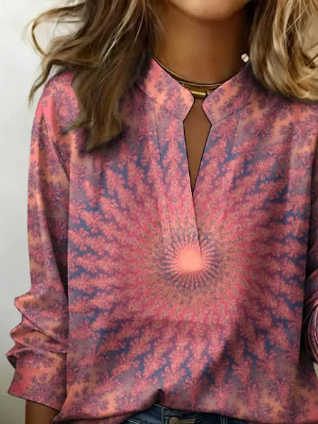 V Neck Long Sleeve Abstract Printin