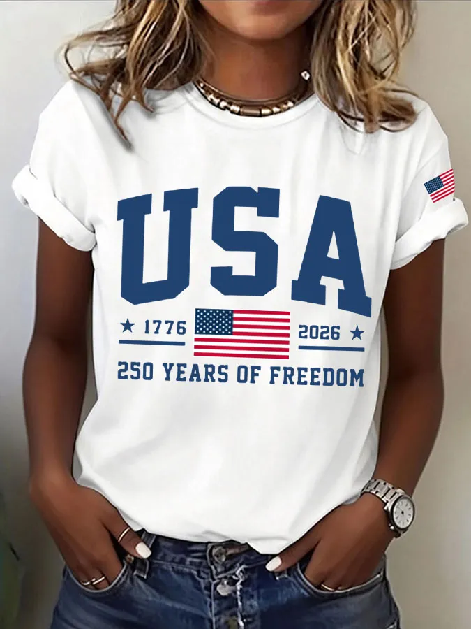 White - Casual Independence Day (Flag) Crew