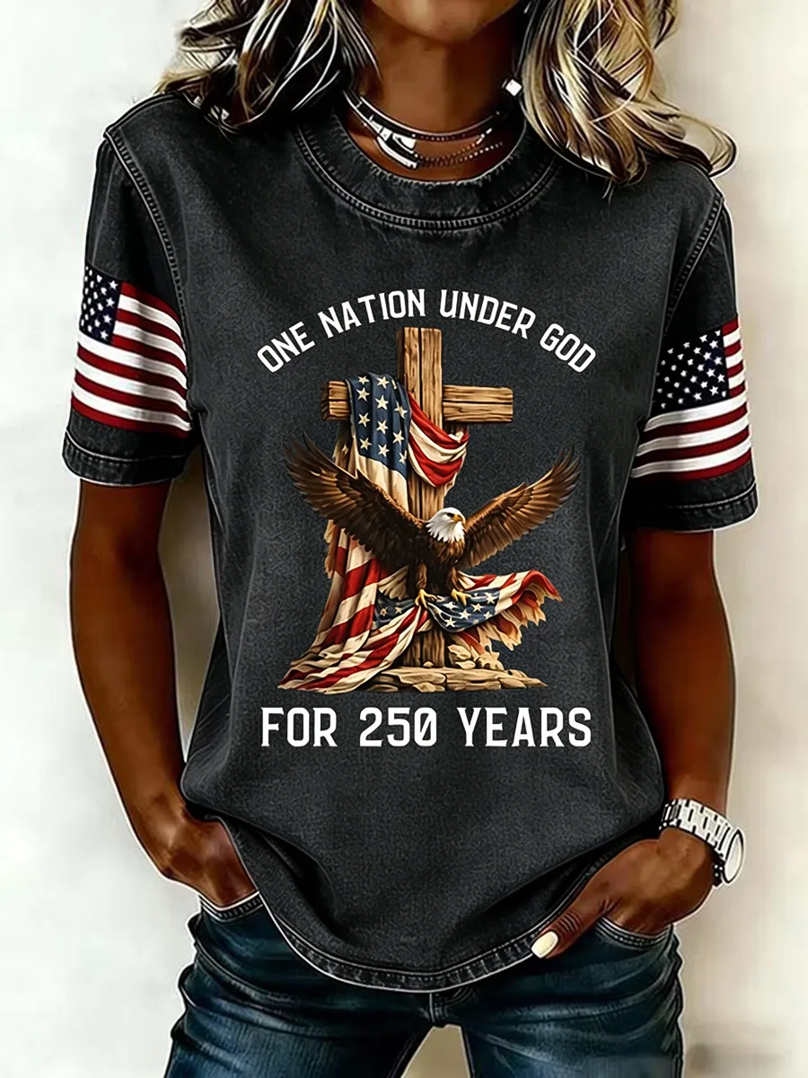 Black - Casual Independence Day (Flag) Crew