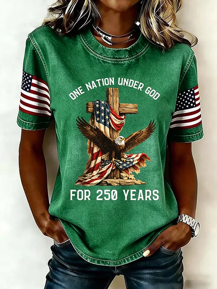 Green - Casual Independence Day (Flag) Crew