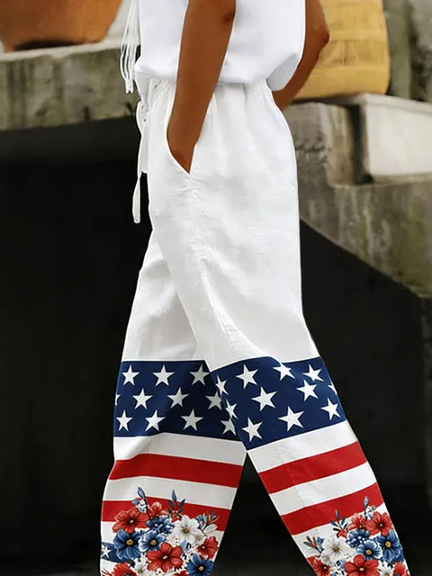 Women Floral Long Pants Casual Spri