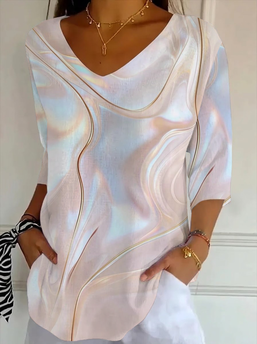 Casual Abstract V Neck Three Quarte