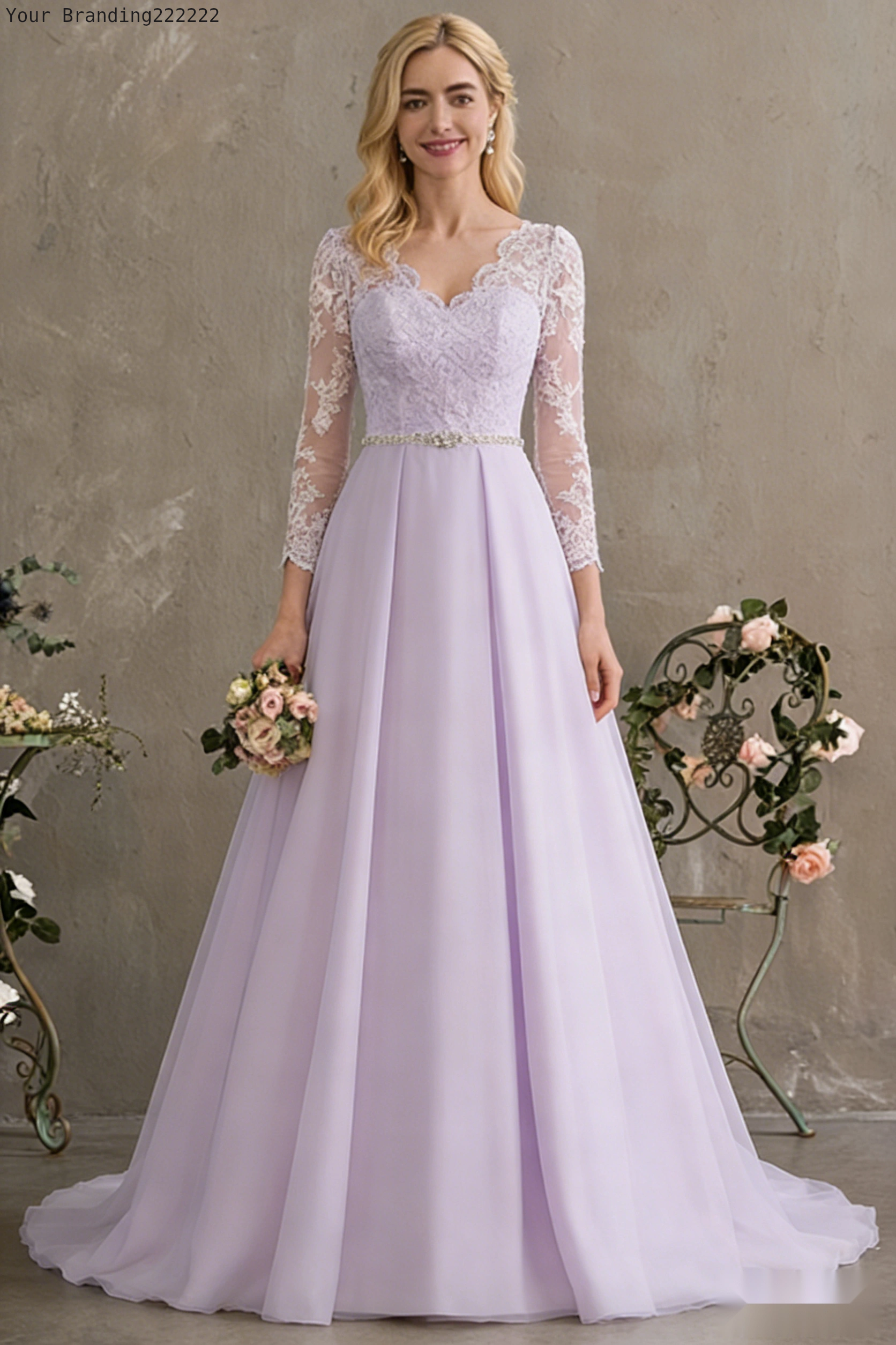 Long-Sleeved Floor-Length Wedding Dress
