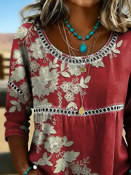 Crew Neck Half Sleeve Floral Printi