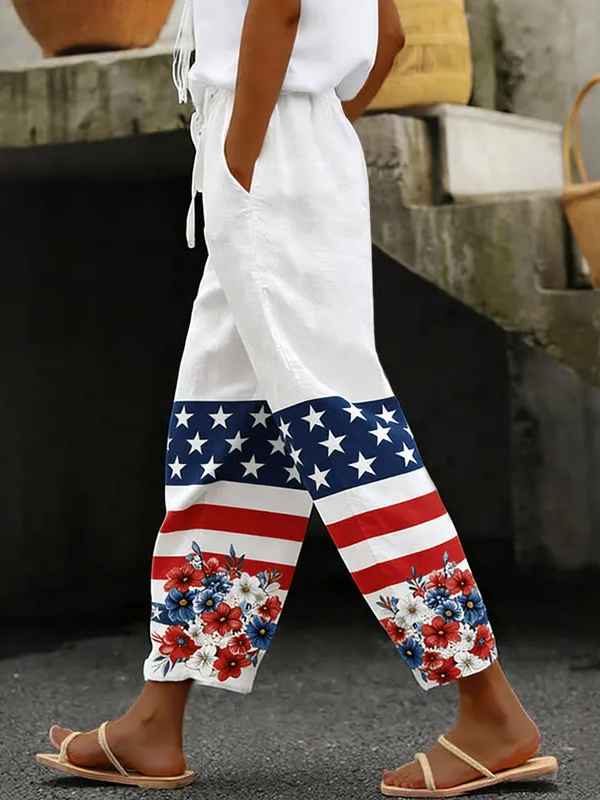 Women Floral Long Pants Casual Spri