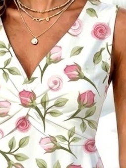 Women Floral Summer Dress V Neck Sl