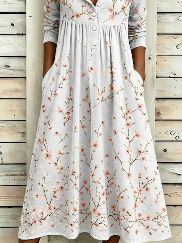 Women Floral Summer Dress Half Open