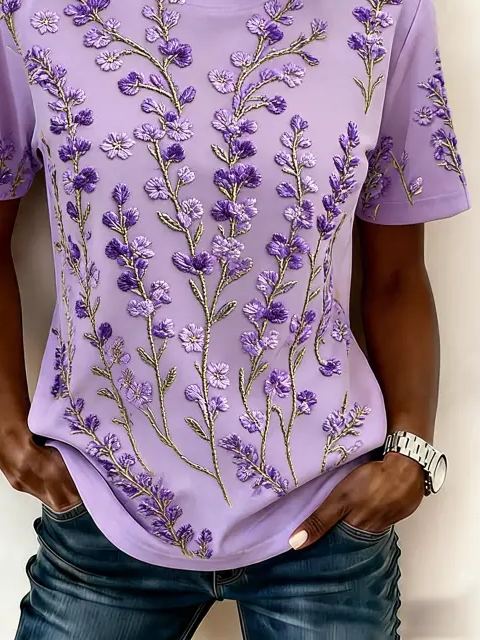 Casual Floral Crew Neck Short Sleev