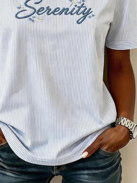 Casual Striped Crew Neck Short Slee