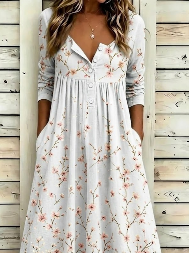 Women Floral Summer Dress Half Open