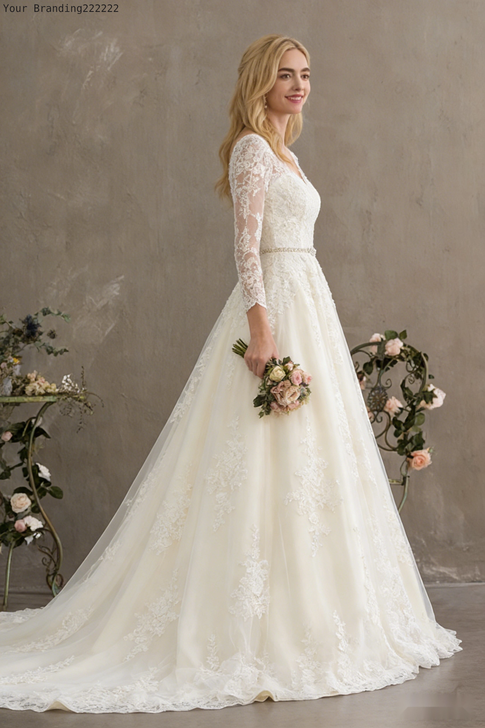 Long-Sleeved Floor-Length Wedding Dress