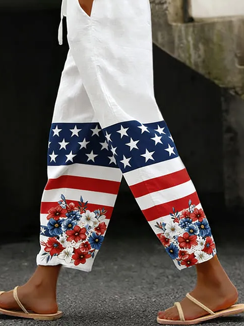 Women Floral Long Pants Casual Spri