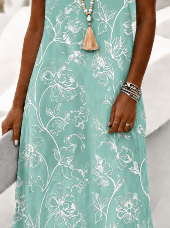 Women Floral Summer Dress V Neck Sh