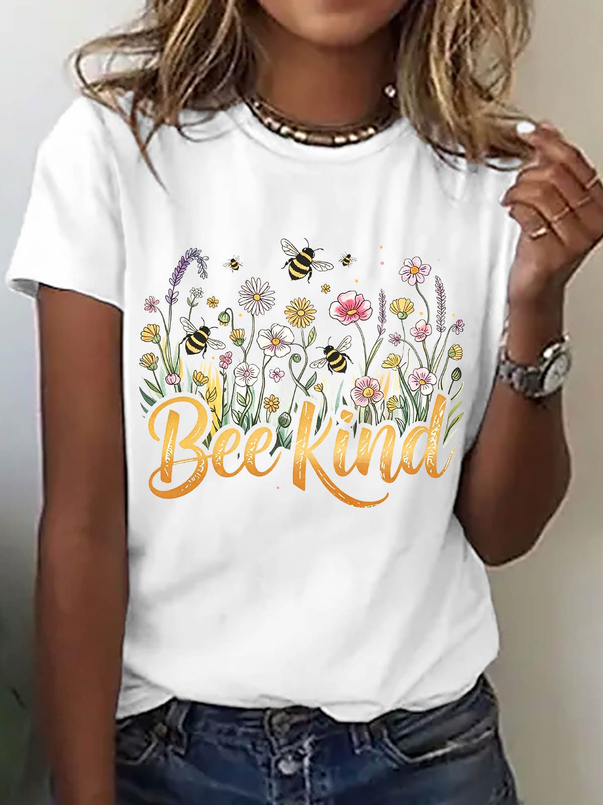 White - Vintage Floral Crew Neck Short Slee