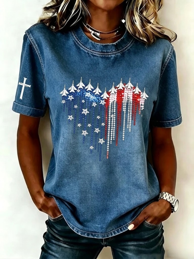 Casual Heart/Cordate Crew Neck Shor