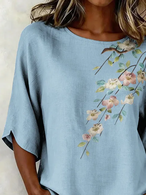 Crew Neck Half Sleeve Floral Printi