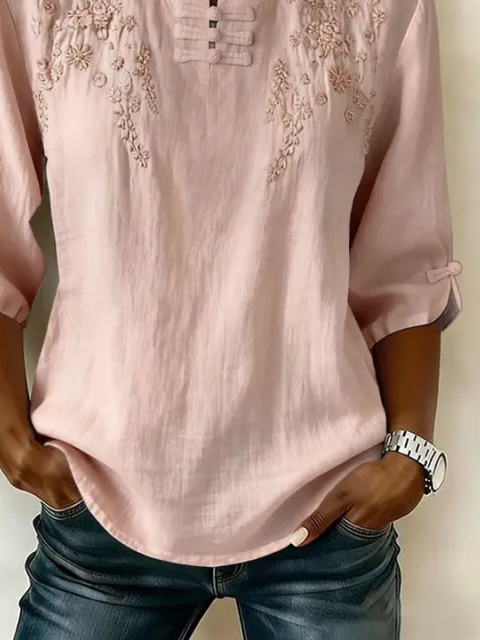 Mandarin Collar Half Sleeve Floral 