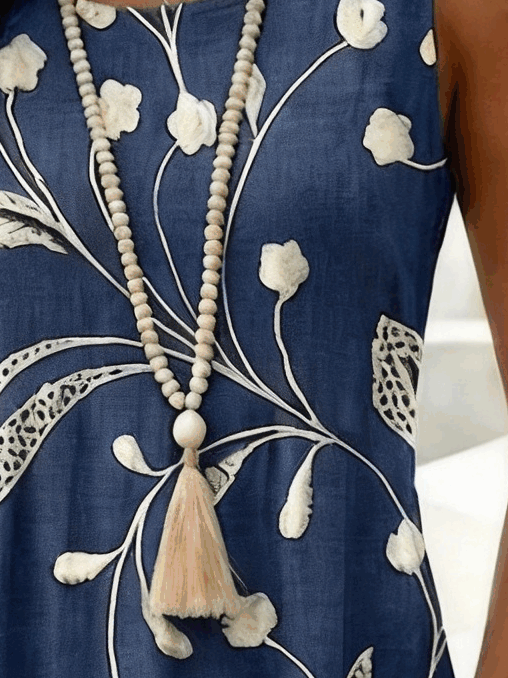 Women Floral Summer Dress Crew Neck