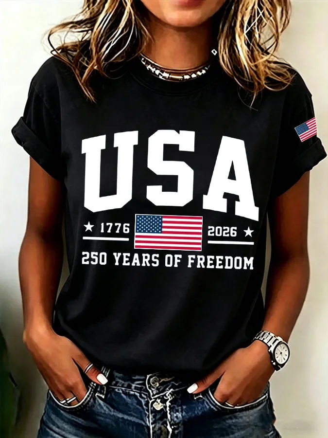 Black - Casual Independence Day (Flag) Crew