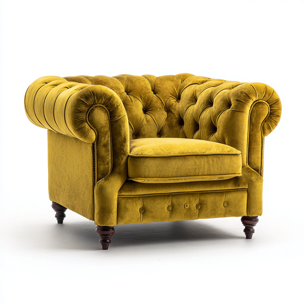 Poltrona Velluto 102x90x78 Cm - Giallo Senape - Adatta Per Soggiorno - Stile Classico-Reststa