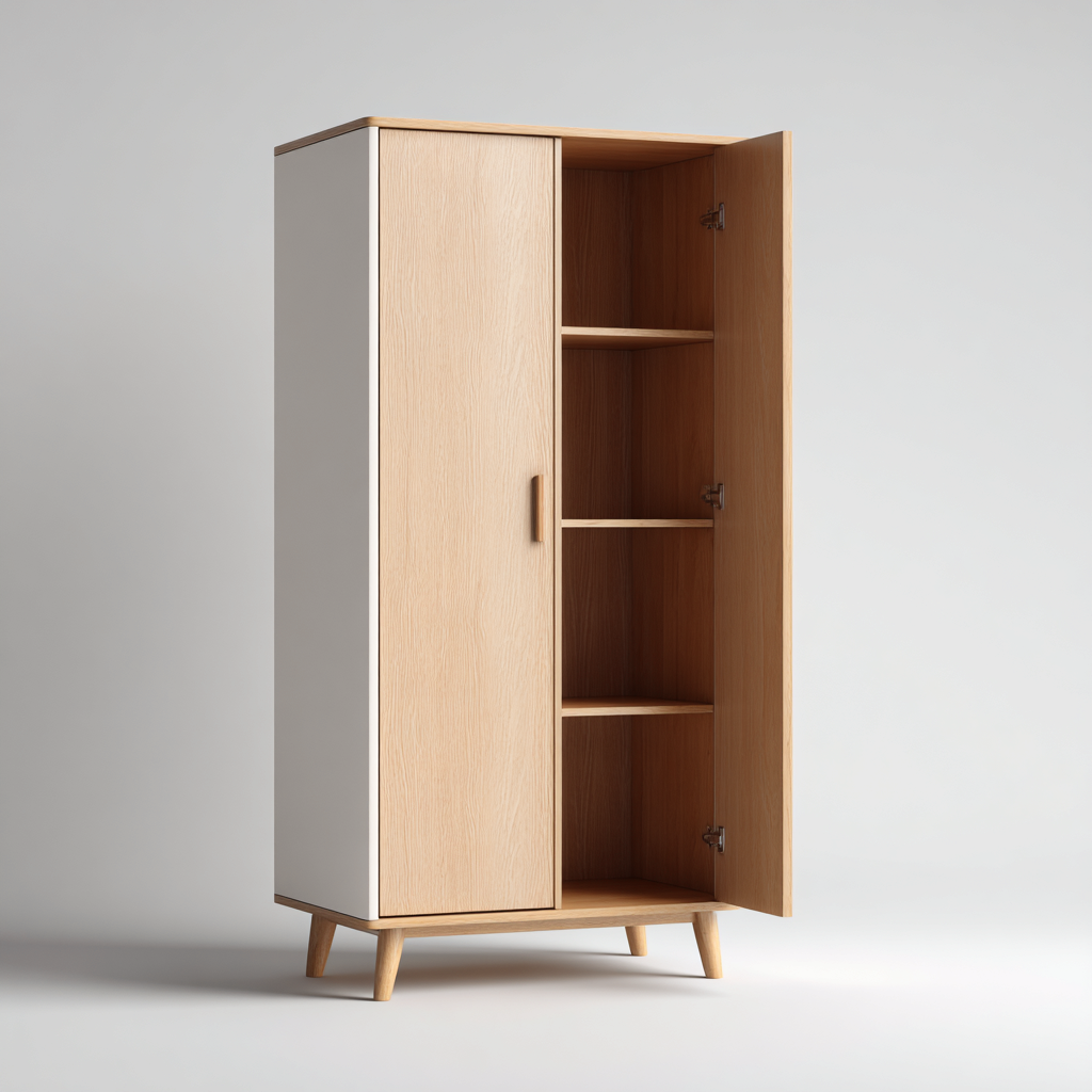 Armadio - Legno-Metallo - 180X60X45 Cm - Rovere-Bianco - Design Moderno Con Ripiani Interni-Reststa