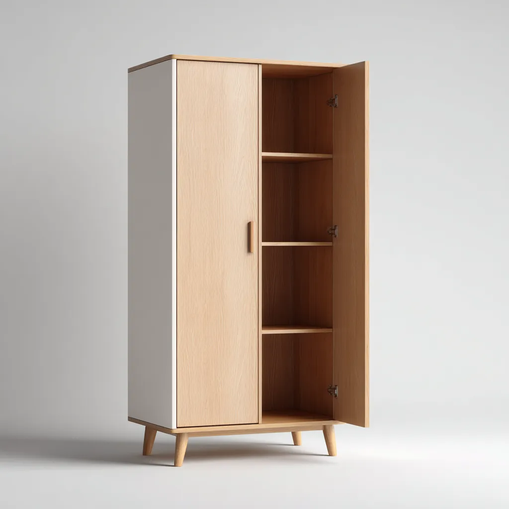 Armadio - Legno-Metallo - 180X60X45 Cm - Rovere-Bianco - Design Moderno Con Ripiani Interni-Reststa