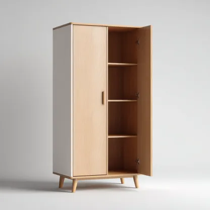 Armadio - Legno-Metallo - 180X60X45 Cm - Rovere-Bianco - Design Moderno Con Ripiani Interni-Reststa