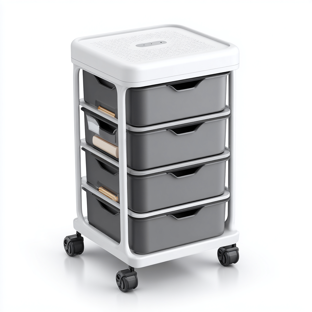 Armadio Per Ufficio Con Cassetti In Plastica E Struttura 40x35x75 Cm - Bianco-Grigio - Con Ruote Per Archiviazione-Reststa