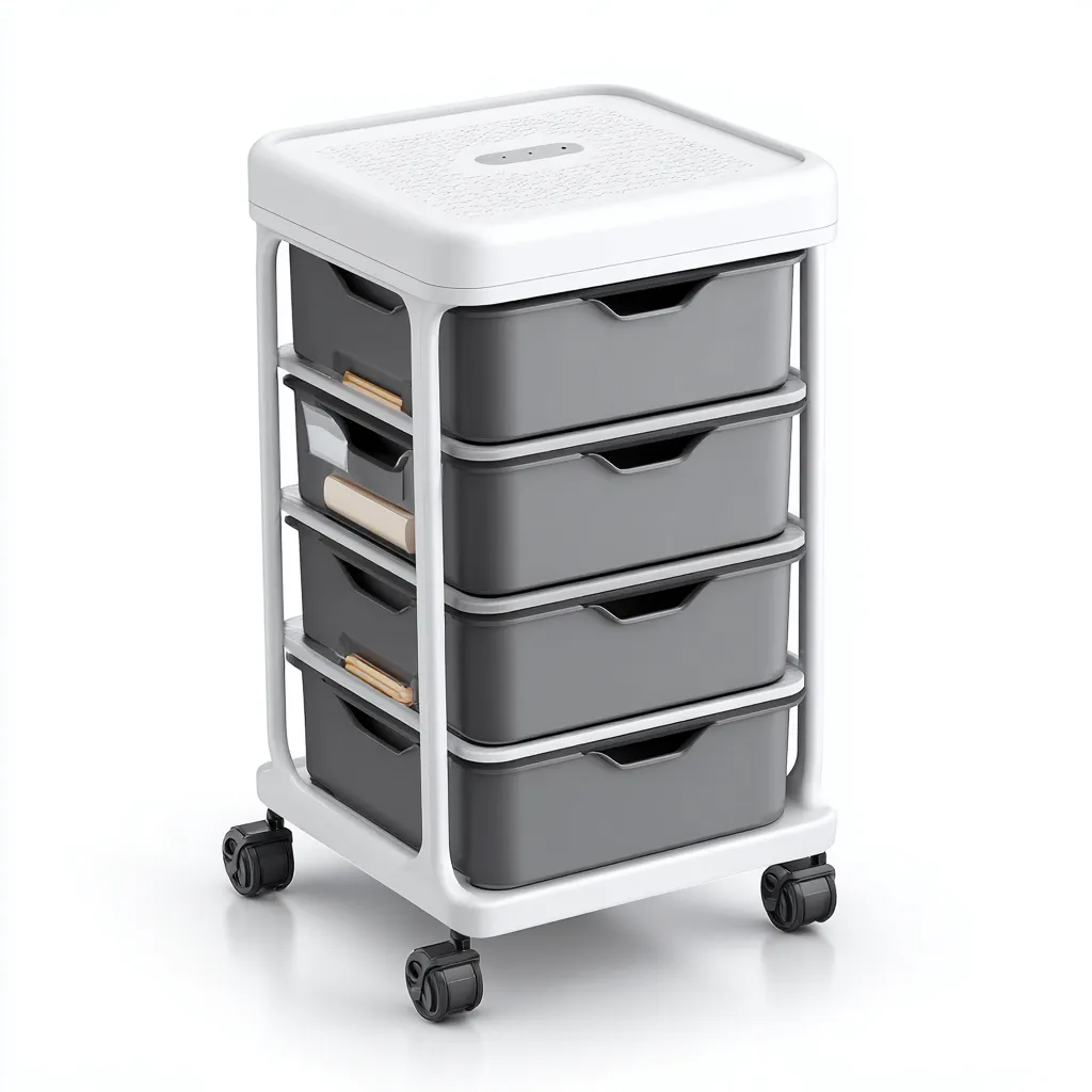 Armadio Per Ufficio Con Cassetti In Plastica E Struttura 40x35x75 Cm - Bianco-Grigio - Con Ruote Per Archiviazione-Reststa