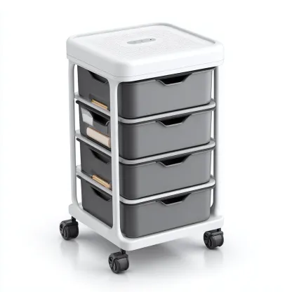 Armadio Per Ufficio Con Cassetti In Plastica E Struttura 40x35x75 Cm - Bianco-Grigio - Con Ruote Per Archiviazione-Reststa