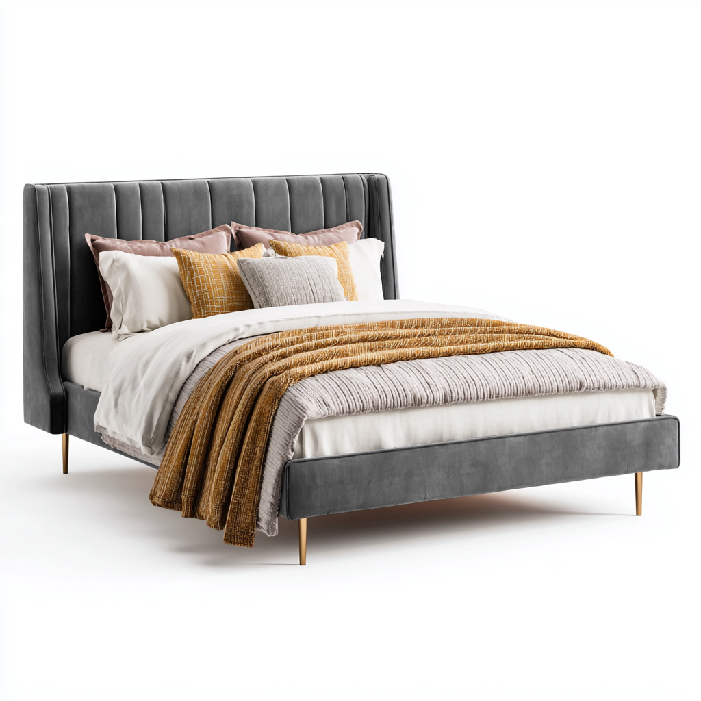 Letto Matrimoniale - Tessuto-Metallo - 210X160X120 Cm - Grigio - Design Moderno Con Testiera Imbottita-Reststa