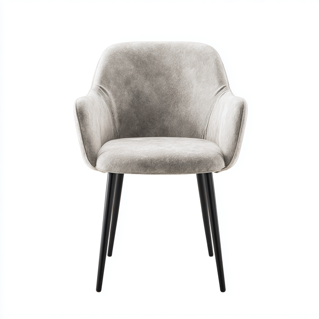 Sedia Da Pranzo Imbottita In Tessuto 48x55x82 Cm - Grigio Chiaro - Gambe In Legno Nero - Design Moderno-Reststa