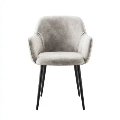 Sedia Da Pranzo Imbottita In Tessuto 48x55x82 Cm - Grigio Chiaro - Gambe In Legno Nero - Design Moderno-Reststa