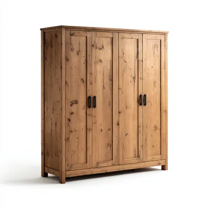 Armadio - Legno Massello - 210X180X60 Cm - Pino Naturale - Design Rustico Con Quattro Ante-Reststa