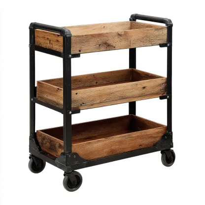 Carrello Da Cucina In Metallo E Legno 65x35x85 Cm - Nero-Naturale - Con Ripiani Aperti Per Cucina-Reststa