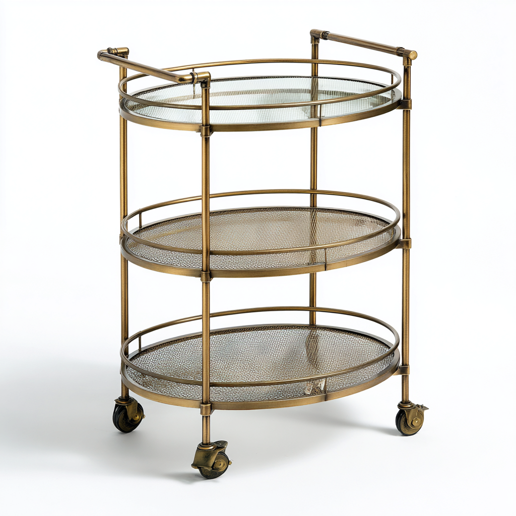 Carrello Da Cucina Metallo-Vetro 60X40X85 Cm - Bronzo-Trasparente - Adatto Per Cucina - Design Moderno-Reststa