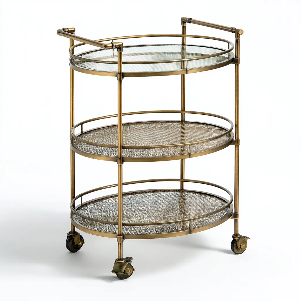 Carrello Da Cucina Metallo-Vetro 60X40X85 Cm - Bronzo-Trasparente - Adatto Per Cucina - Design Moderno-Reststa