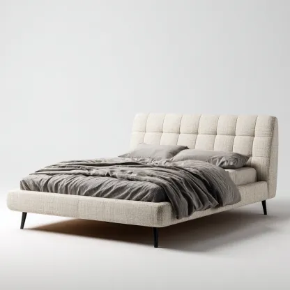Letto Matrimoniale - Tessuto-Metallo - 210X165X115 Cm - Beige - Design Moderno Con Testiera Trapuntata-Reststa