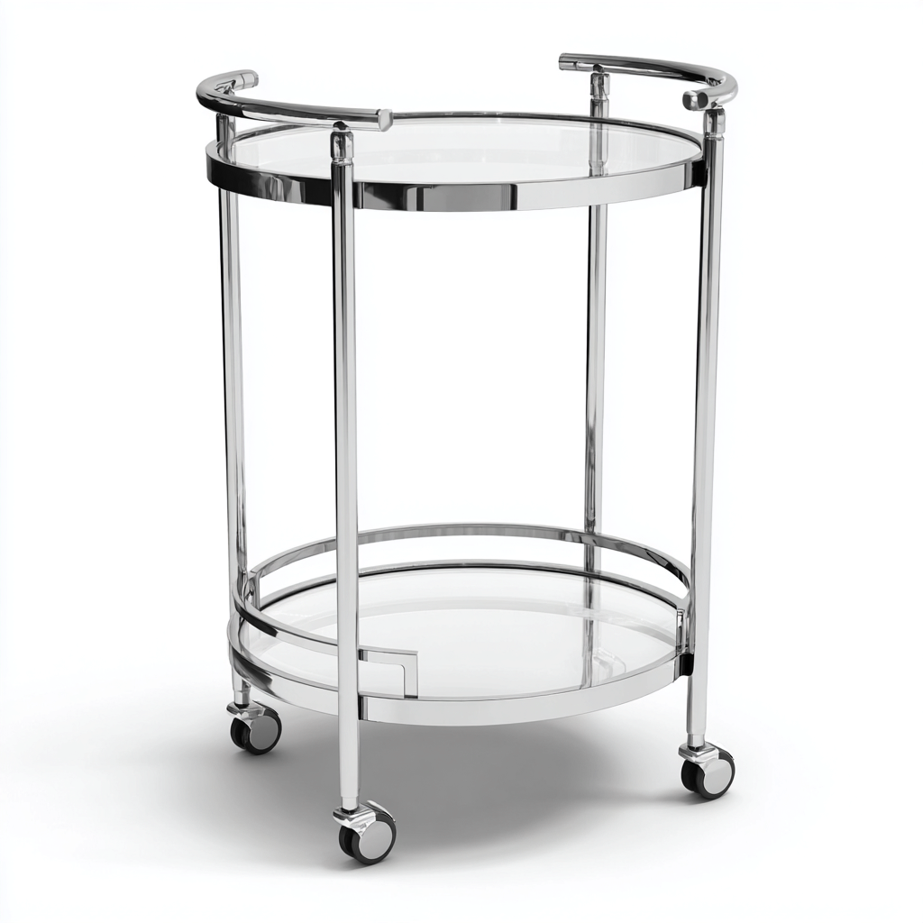 Carrello Da Cucina In Metallo E Vetro 45x45x80 Cm - Argento-Trasparente - Con Ripiani Rotondi E Base Mobile Per Cucina-Reststa